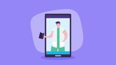 Akıllı telefon animasyonunda erkek doktor, 4k video animasyonu
