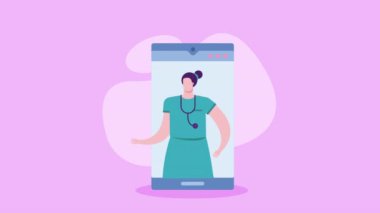 Akıllı telefon animasyonunda bayan doktor, 4k video animasyonu