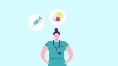 Üniformalı kadın cerrah, 4K video animasyon.