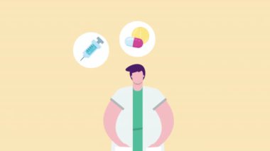 Üniformalı erkek doktor, 4k video animasyonu