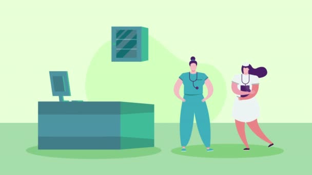 Mulheres Médicas Equipe Personagens Animação Vídeo Animado — Vídeo de Stock