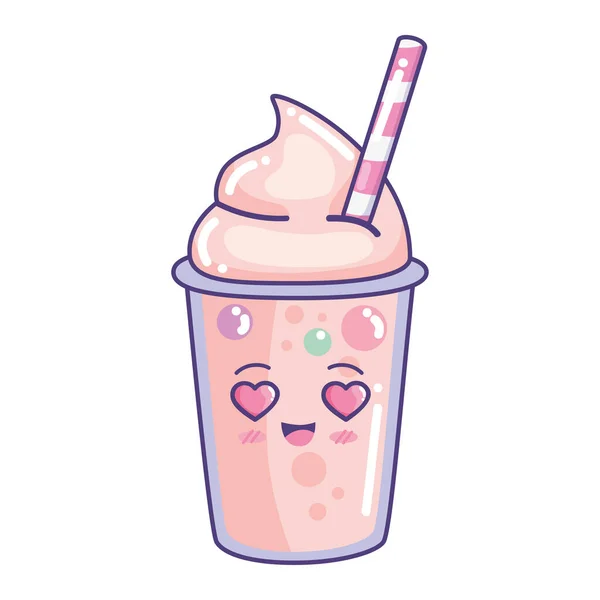 Cute Milkshake Kawaii Gaya Ikon - Stok Vektor