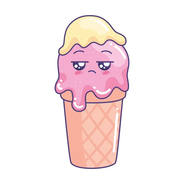 Ice Cream Kawaii Fast Food Icon — Stock Vector