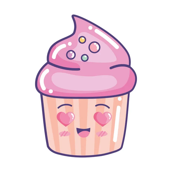 Doce Cupcake Kawaii Personagem Ícone —  Vetores de Stock