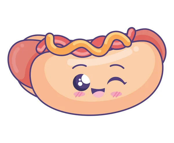 Hot Dog Kawaii Fast Food Icon — Stock Vector