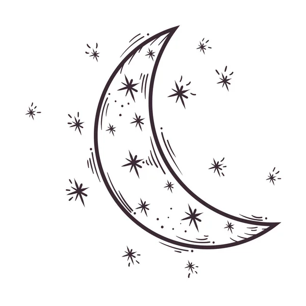 Mondsichel Mit Sternenskizze — Stockvektor