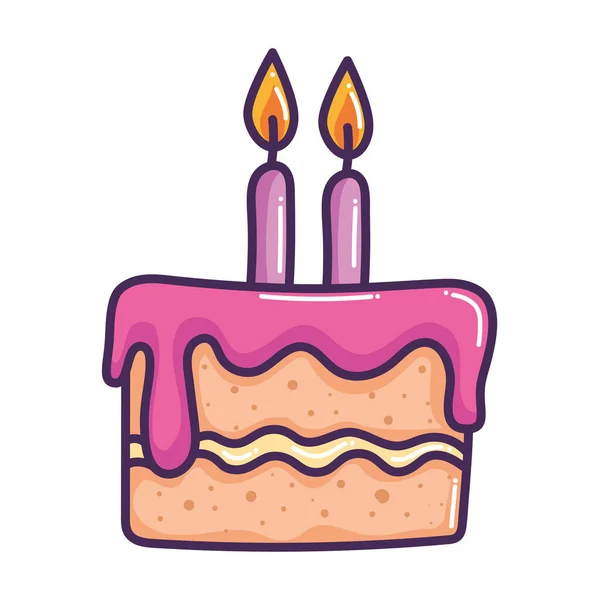 Sweet Cake Two Candles Icon — Stock Vector