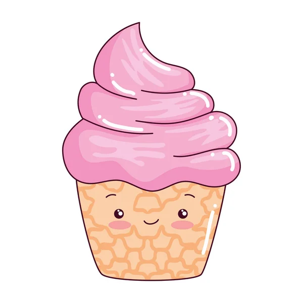 Γλυκό Εικονίδιο Χαρακτήρα Cupcake Kawaii — Διανυσματικό Αρχείο