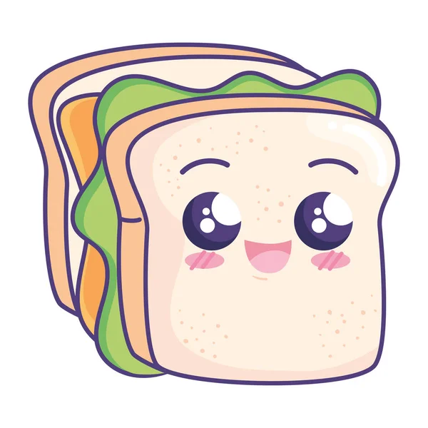 Sandwich Kawaii Fast Food Icon — Stock Vector