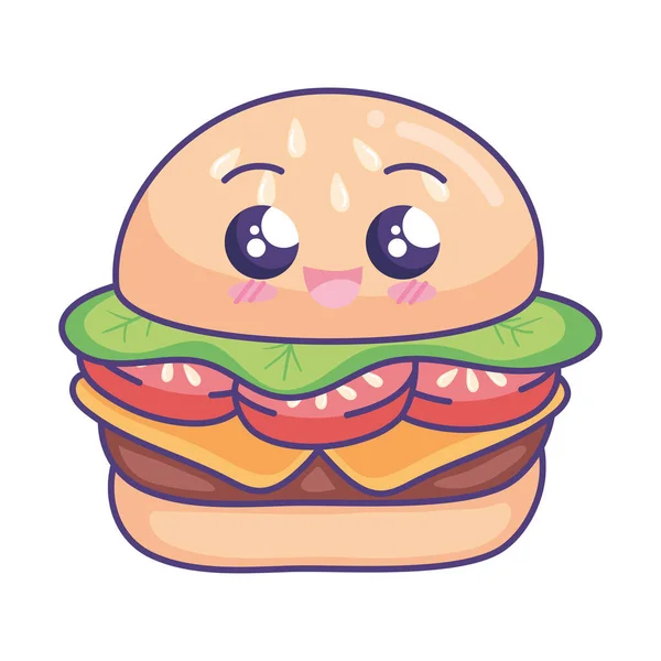 Hamburguesa Kawaii Comida Rápida Icono — Archivo Imágenes Vectoriales