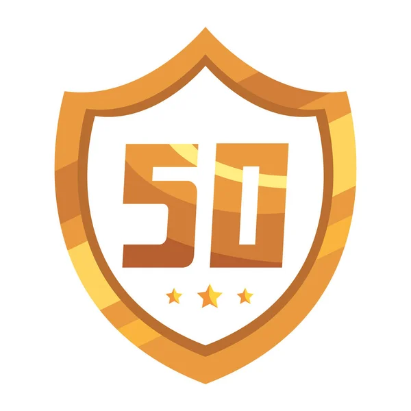 Fiftieth Annivesary Golden Shield Icon — Stock Vector