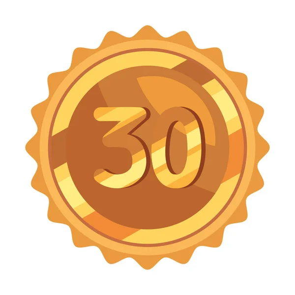 Dertigste Verjaardag Gouden Badge Pictogram — Stockvector