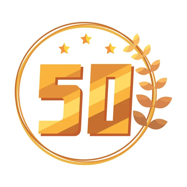 Cinquenta Aniversários Ícone Emblema Dourado — Vetor de Stock
