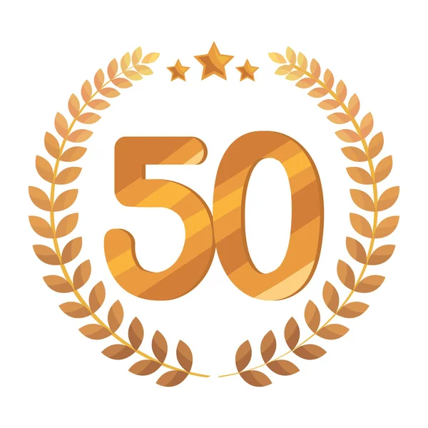 Vijftigste Verjaardag Gouden Badge Pictogram — Stockvector