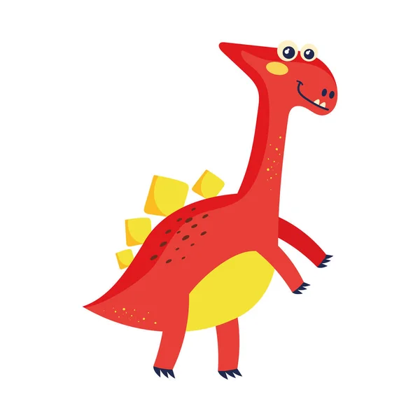 Niedlichen Dinosaurier Rote Farbe Charakter — Stockvektor