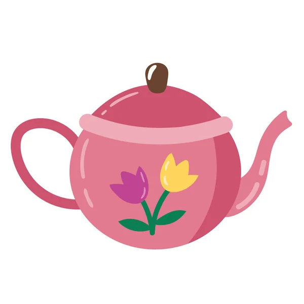ピンクのティーポットアイコンのコーヒー — ストックベクタ