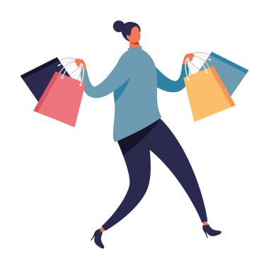Alışveriş çantalı kadın karakterleri