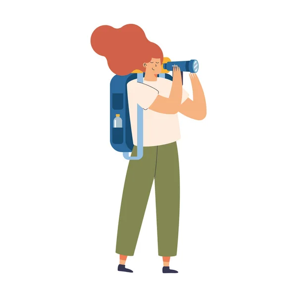 Female Traveler Binoculars Character — Stock Vector