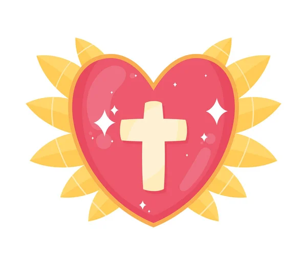 Amor Corazón Con Icono Cruz — Vector de stock
