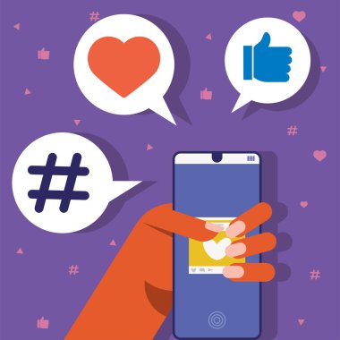 Akıllı telefon sosyal medya simgeleri ile el