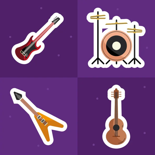 Vier Instrumenten Muziekset Iconen — Stockvector
