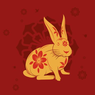 Çiçekli tavşan Çin Yeni Yıl posteri