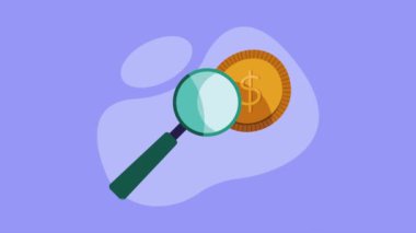 Bozuk para dolu büyüteç, 4k video animasyonu