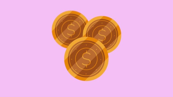 Goldmünzen Geld Dollar Animation Video Animiert — Stockvideo
