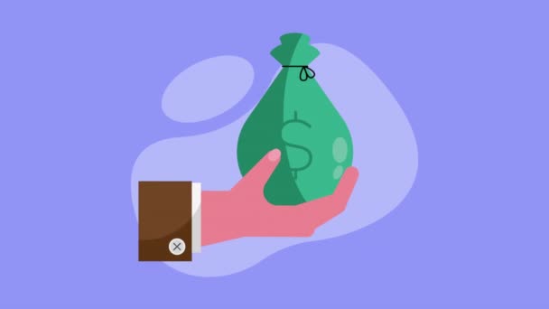 Mão Com Dinheiro Saco Animação Vídeo Animado — Vídeo de Stock