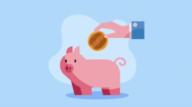 piggy savings money financial animation ,4k video animated