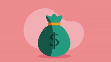 Para dolarları çanta finansal animasyon, 4k video animasyonu