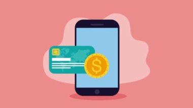 Akıllı telefondan kredi kartı bankası, 4k video animasyonu