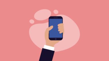 Akıllı telefon aygıtı teknolojisiyle el, 4k video animasyonu