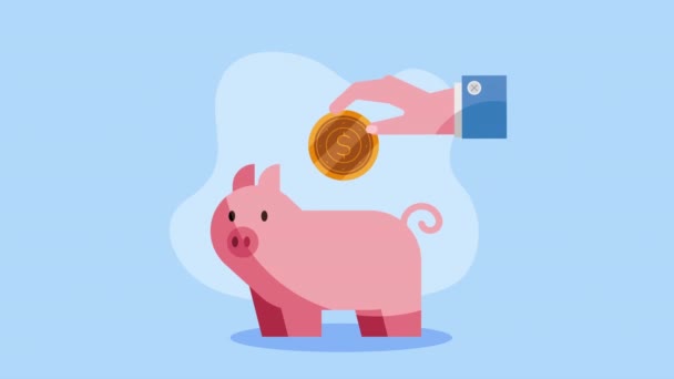 Świnka Oszczędności Pieniądze Animacja Finansowa Wideo Animowane — Wideo stockowe