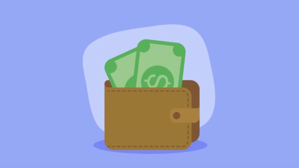 Tagihan Dolar Dalam Dompet Animasi Video — Stok Video