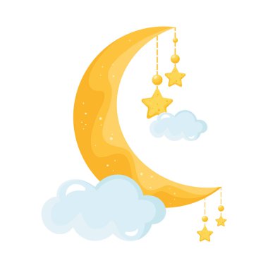 Hilal ve yıldızlar asılı