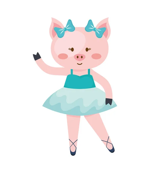 Pig Ballet Dancer Cute Character — Stock Vector