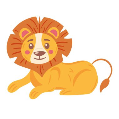 sevimli aslan hayvan çocuksu karakteri