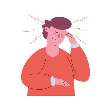 Baş ağrısı olan hasta bir adam.