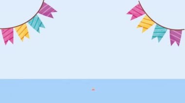 Parti çelenkleri pembe pastayla asılı, 4K video animasyonu