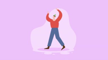 Mutlu adam karakter animasyonunu kutluyor, 4k video animasyonu