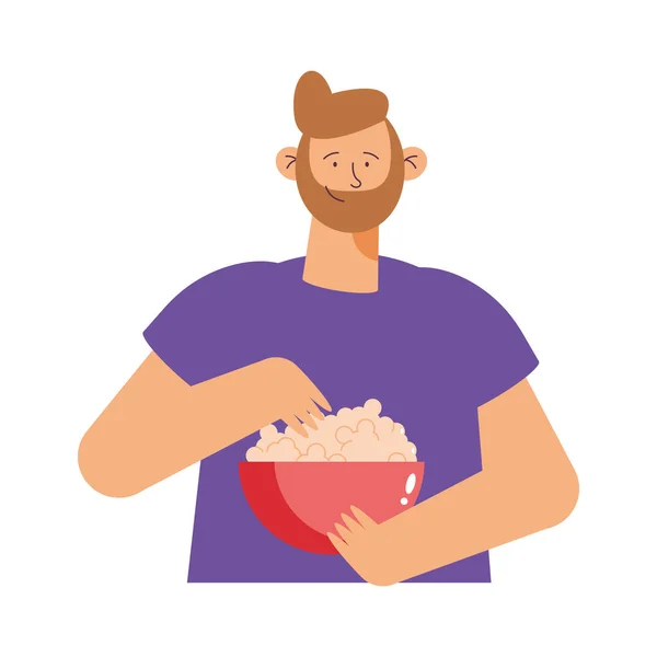 Man Eating Pop Corn Character — Stock Vector