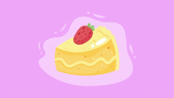 Słodkie Ciasto Porcja Truskawkami Wideo Animowane — Wideo stockowe