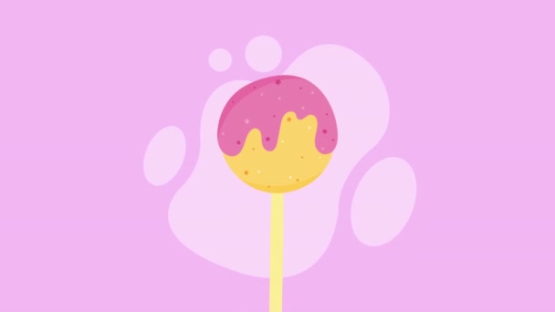 Dulce Amarillo Caramelo Lollipop Animación Video Animado — Vídeos de Stock