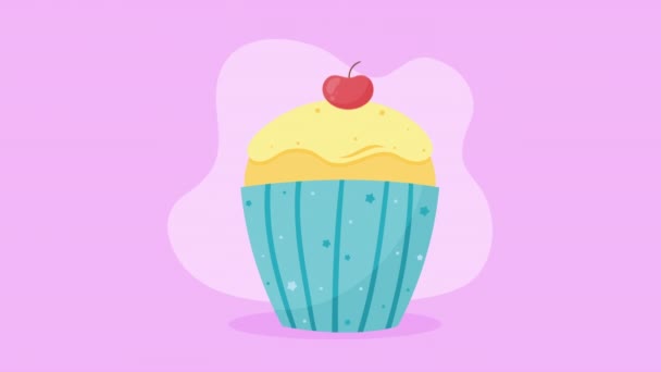 Söt Cupcake Med Körsbär Animation Video Animerad — Stockvideo