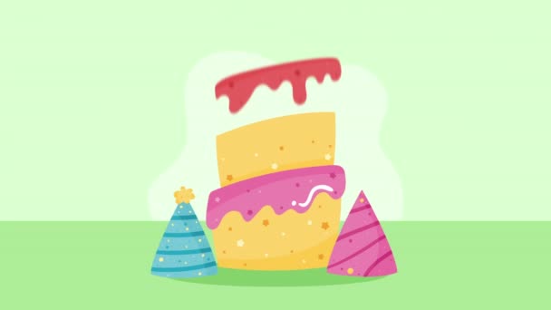 Boldog Születésnapot Torta Kalap Animáció Videó Animált — Stock videók