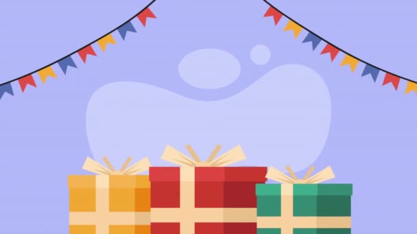 Gifts Boxes Presents Garlands Video Animated — Stock Video