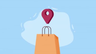 Pin konumu olan alışveriş çantası, 4k video animasyonu