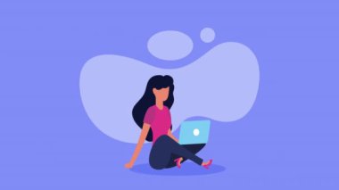 young woman with laptop animation ,4k video animated