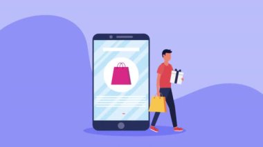 Yetenekli ve akıllı telefonlu genç adam, 4k video animasyonu